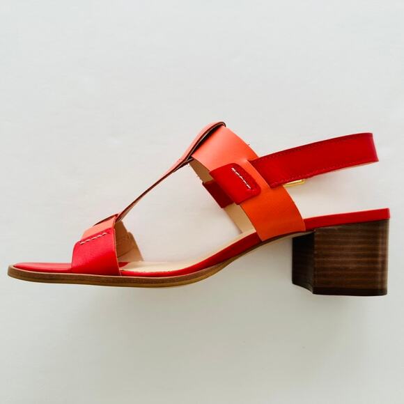 Anthropologie Pyramidis Coral Color Block Heel Leather Sandal Euro 40 US 9 NEW - Picture 6 of 8